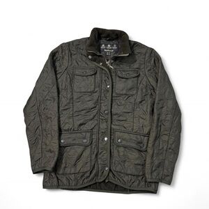 Barbour utility polarquilt fleece lined jacket olive green size 6 women’s